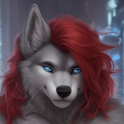 AI-generated wolf fursona portrait